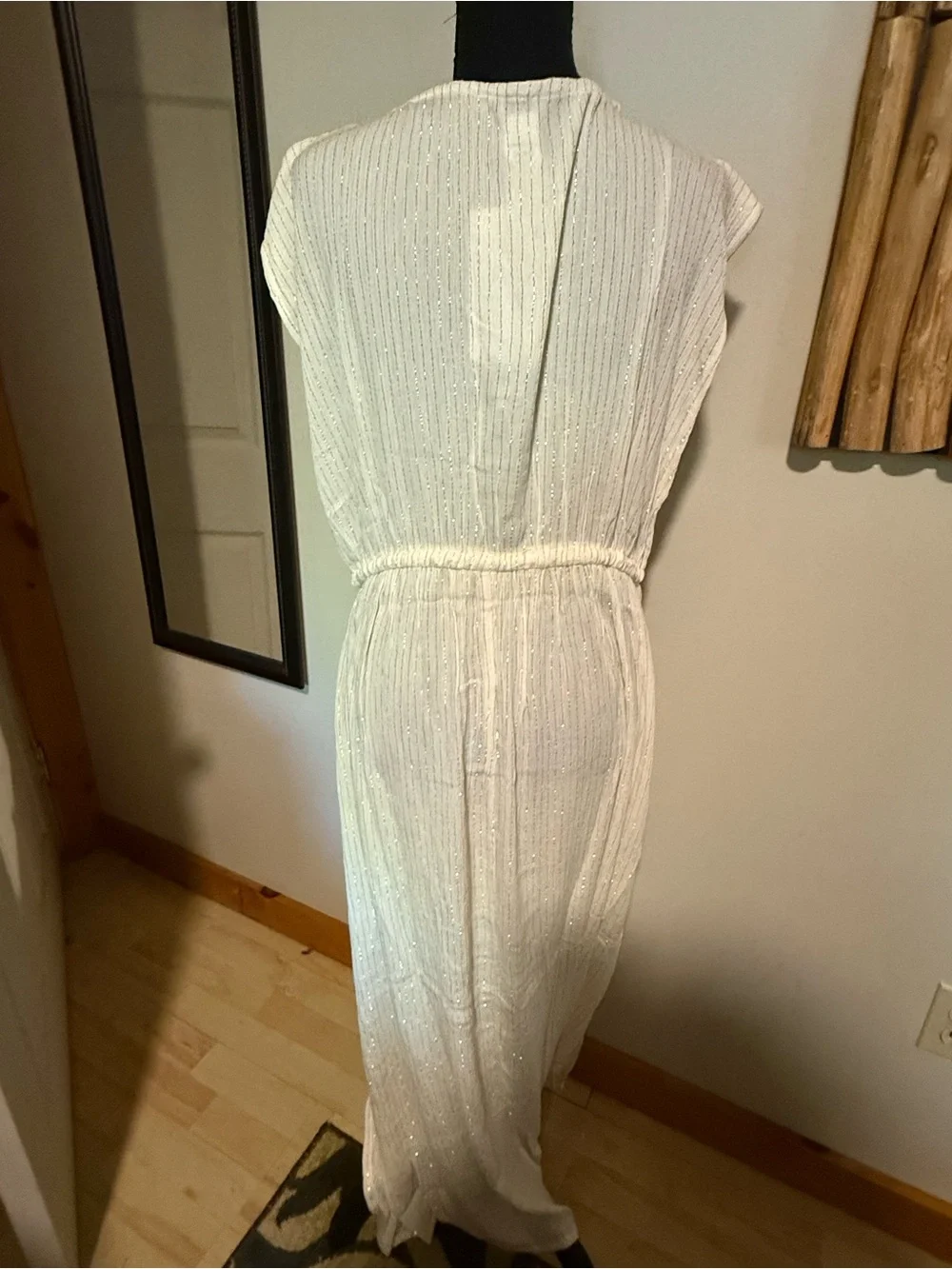 Ava & Viv Shimmery Ivory V-Neck Maxi Swim Cover, Size 14/16 - Picture 2 of 4
